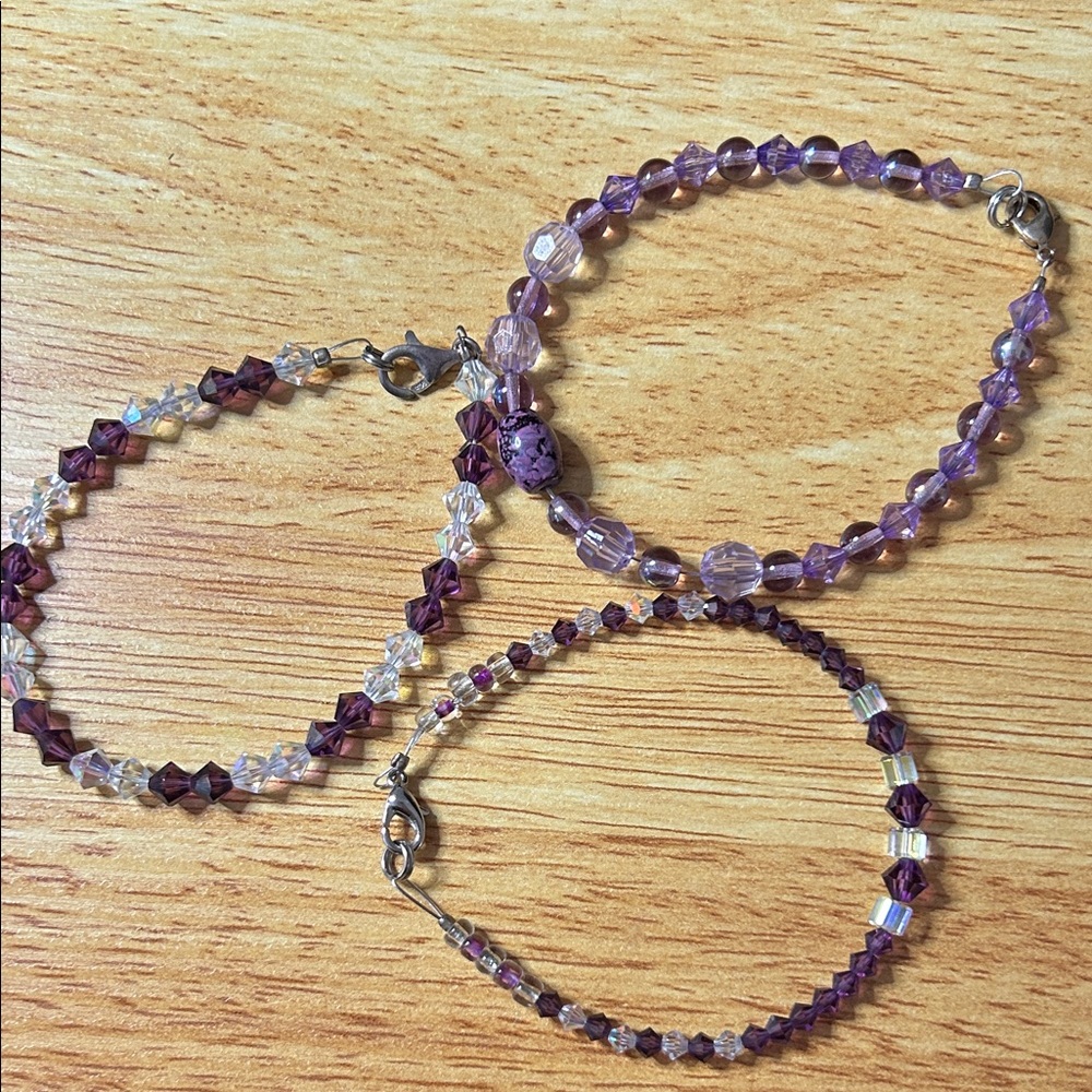 Elegant Purple and Silver Beaded Bracelet Set